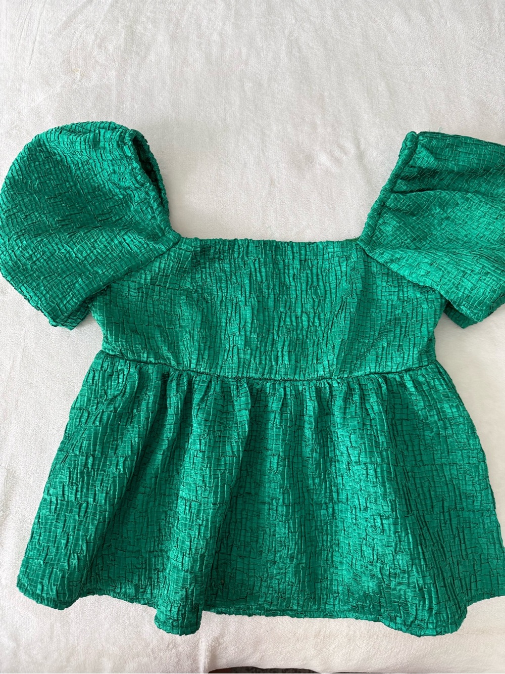 TCEC Textured Green Puff Sleeve Top Size Medium D92